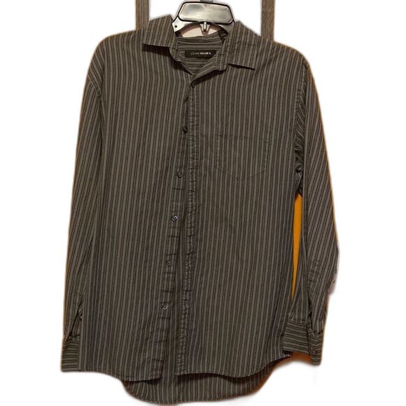 John Henry Green Blue Grey White Striped Button Up Medium - Picture 1 of 8